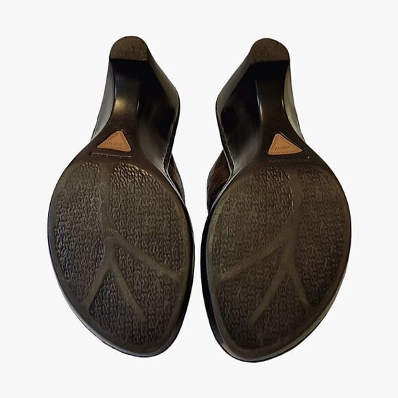 Born Handcrafted Brown Leather Wedge Heel Buckle Detail Slip-on Mule Shoe Size 8 - Picture 6 of 12